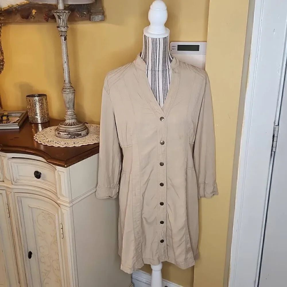 Soft Surroundings khaki shirt dress women's size L